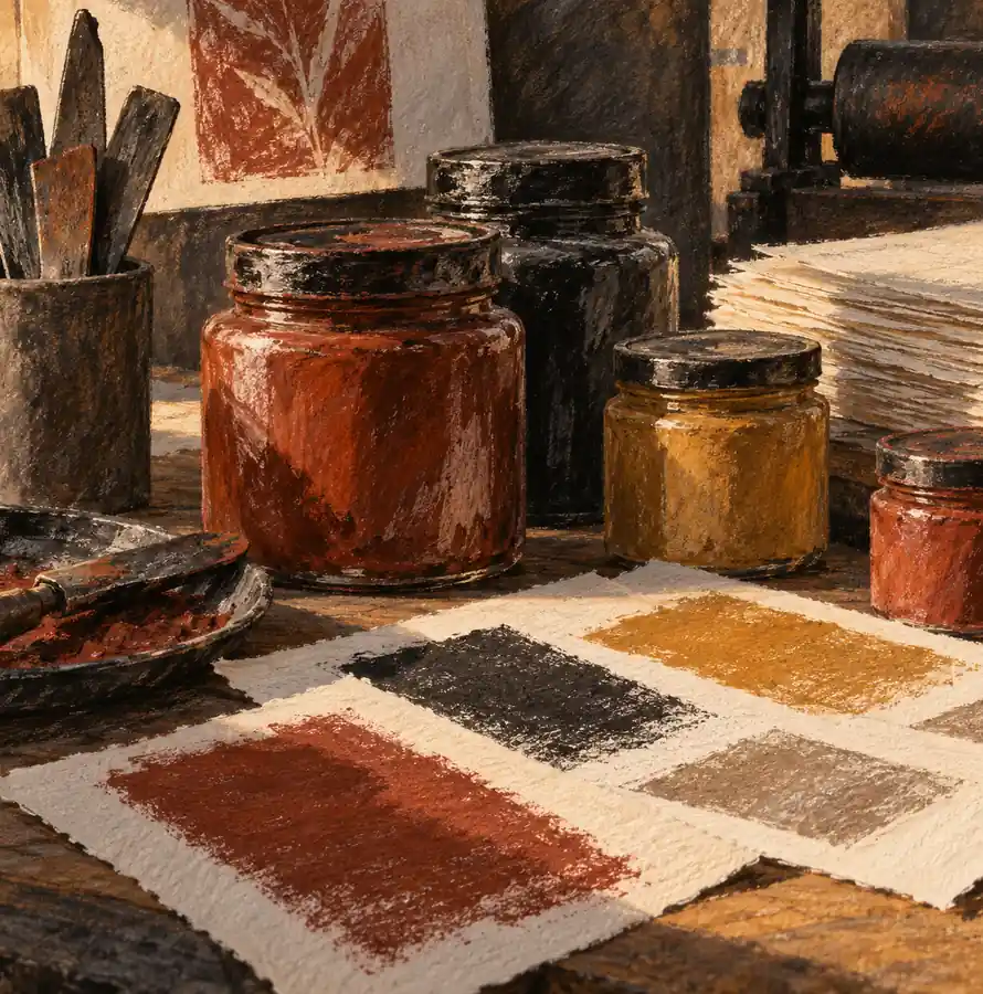 Illustration of print businesses equipment and workspace