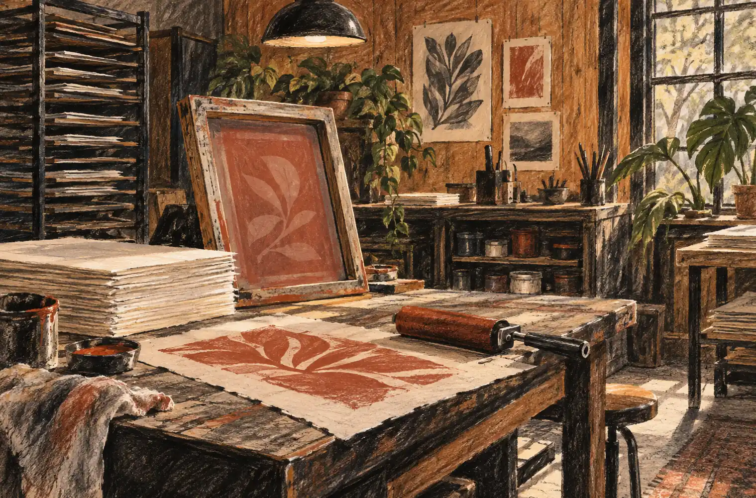 Illustration of print businesses and their working space